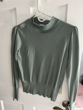 Women's Sage Green Pointelle Pullover Sweater